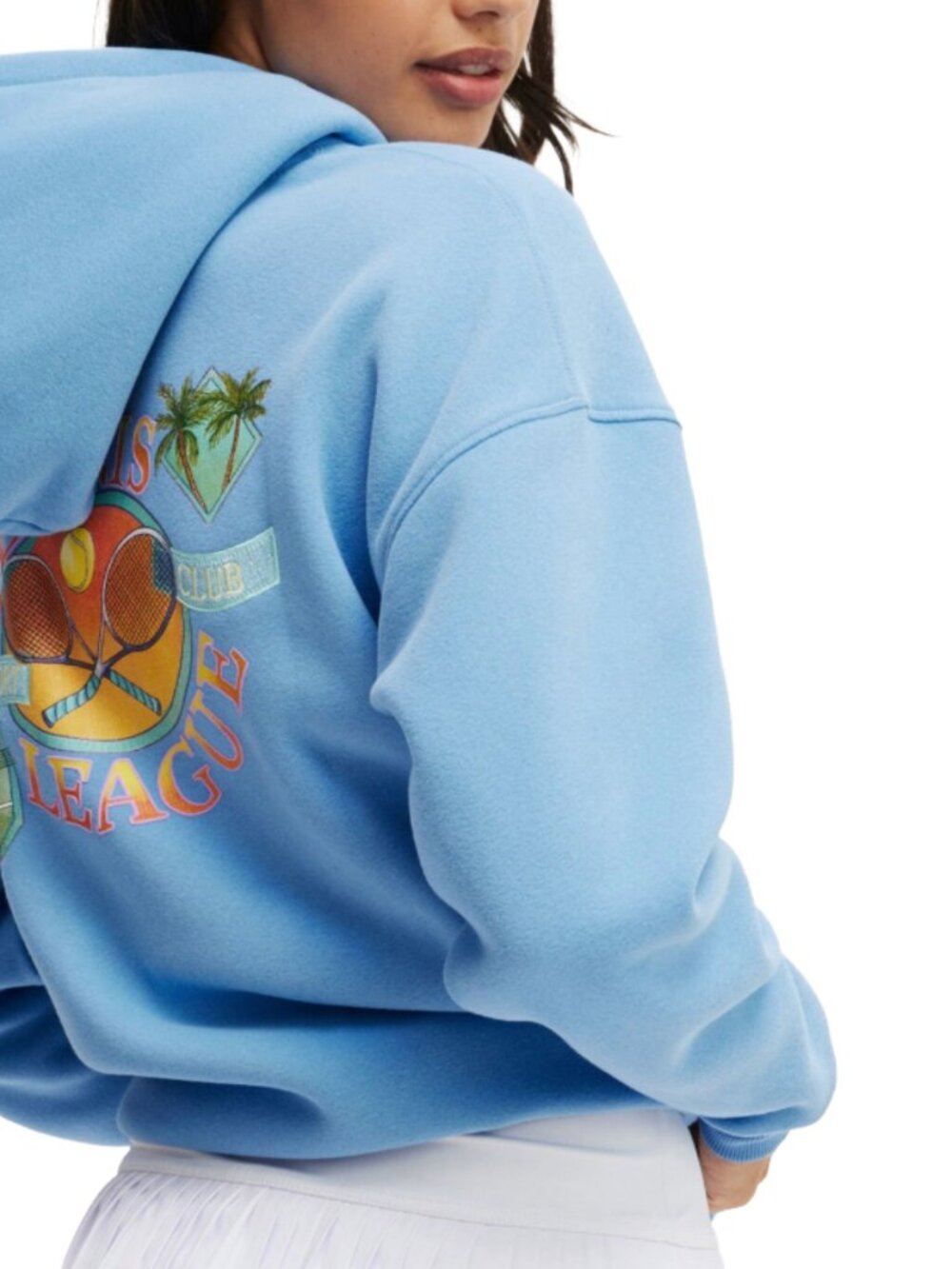 Blue Tennis League Plush Graphic Hoodie Oversized Fleece NWT L - Picture 7 of 10
